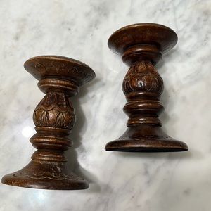World Market Wooden Candle Holders Set of 2